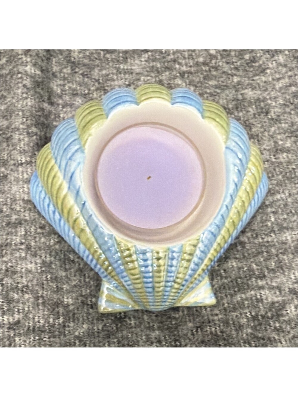 Yankee Candle Ceramic Nautical Shell Tea Light Holder, Freestanding Blue Green